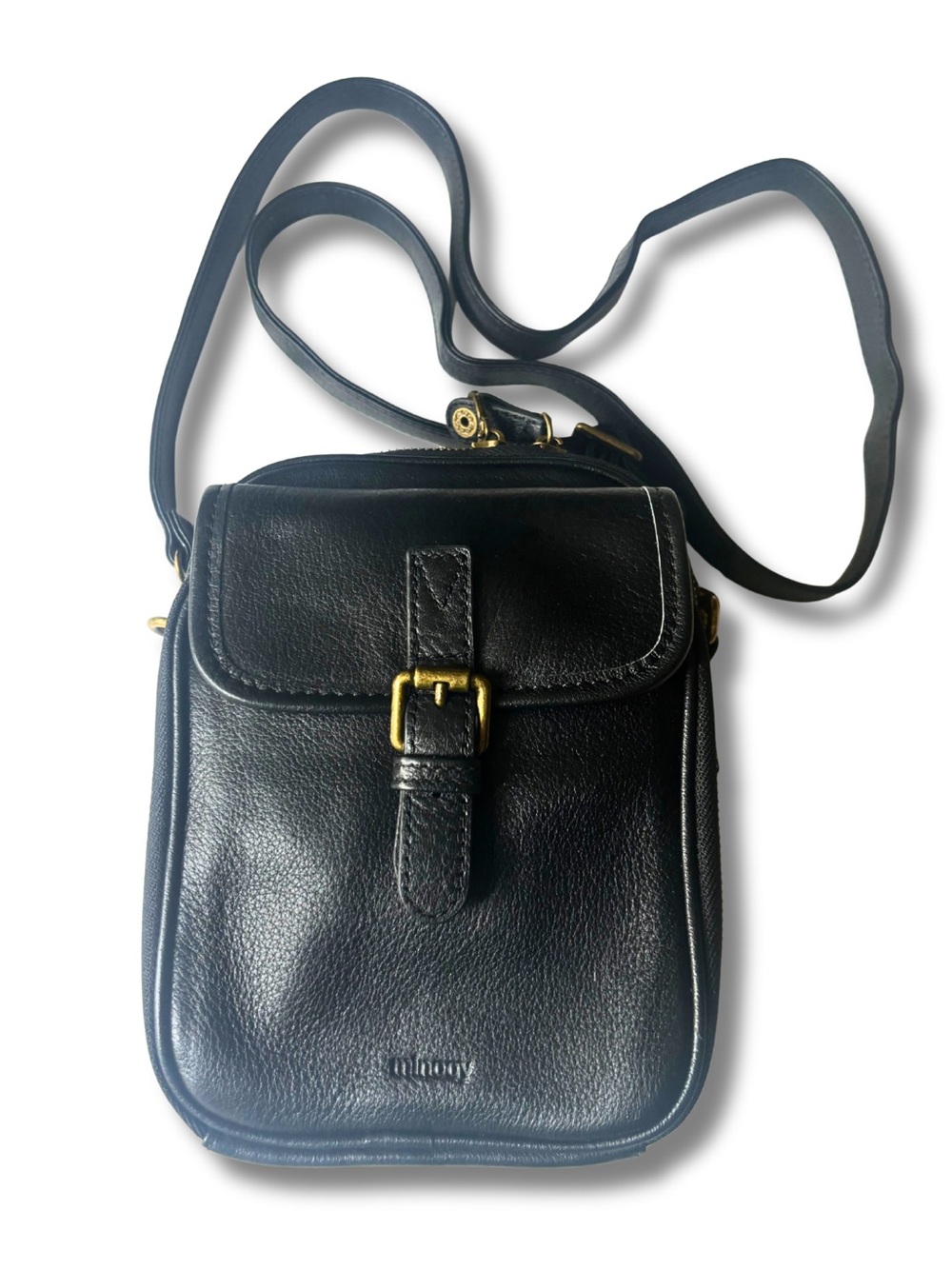 Minooy Naya Black Full Grain Leather Anti-Theft Crossbody Organizer Bag